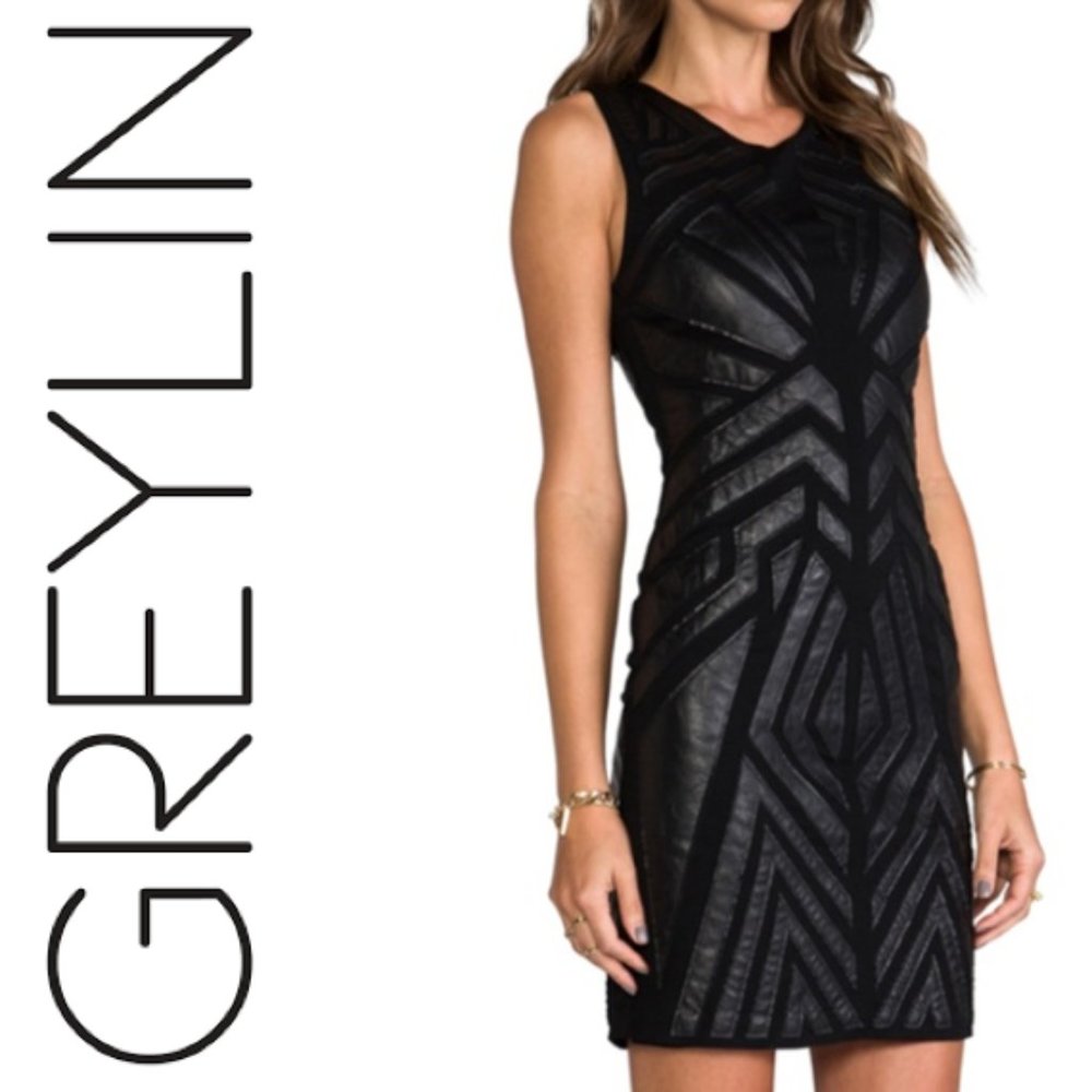 Greylin Leather Cut Out Dress